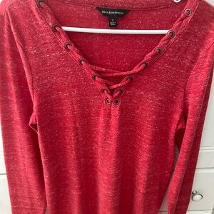 EUC Rock & Republic Crimson Lace-Up Long Sleeve Top V Neckline